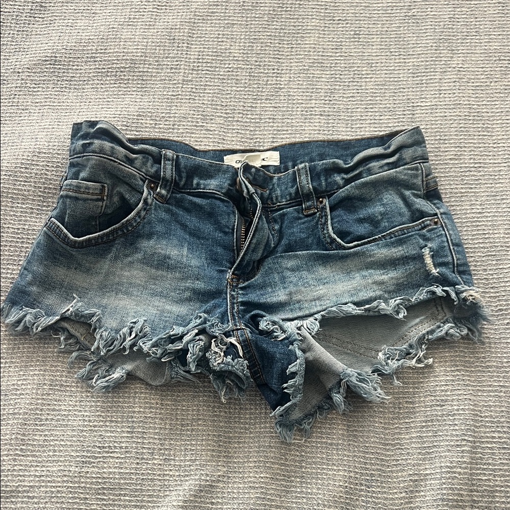 O'Neill Blue Frayed Hem Jean Shorts